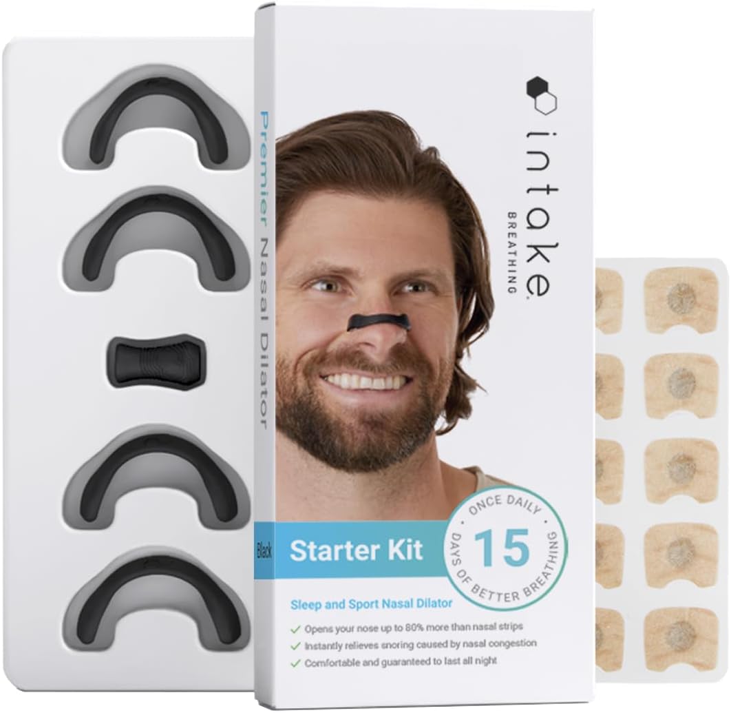 Breathing Nasal Strip Starter Kit (15 Count, Black) - Boost Oxygen , Reduce Snoring, Improve Sleep Quality - Sweat Resistant, Skin Safe Nasal Strips - Extra Strength Snoring Solution